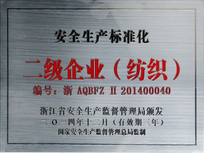單位安全生產(chǎn)標準化二級企業(yè)（紡織）